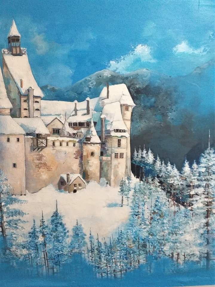 Castelul Bran,  tablou pictat manual,  120x114 cm