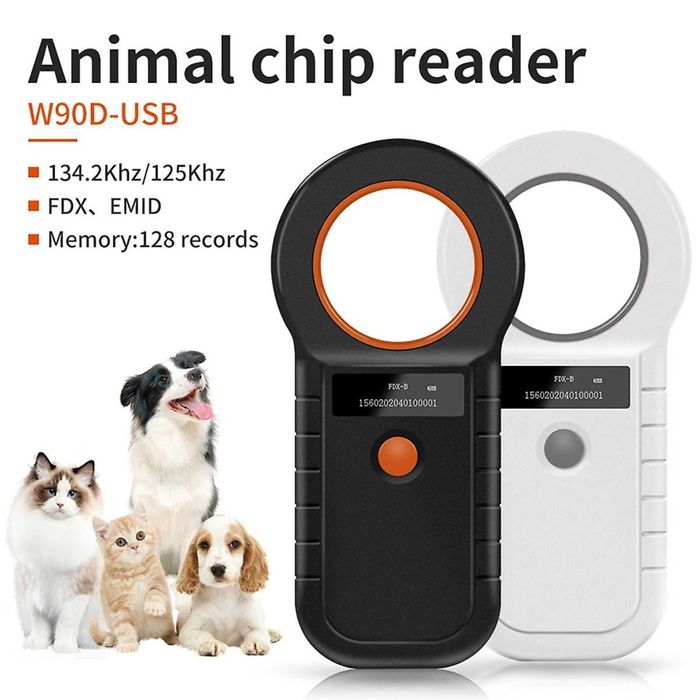 Scanner Microcip Animale, Cipuri FDX-B & EMID, 125 kHz/134.2 kHz,Negru