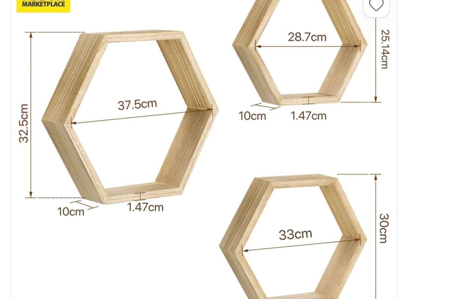 Vând set 3 rafturi hexagonale