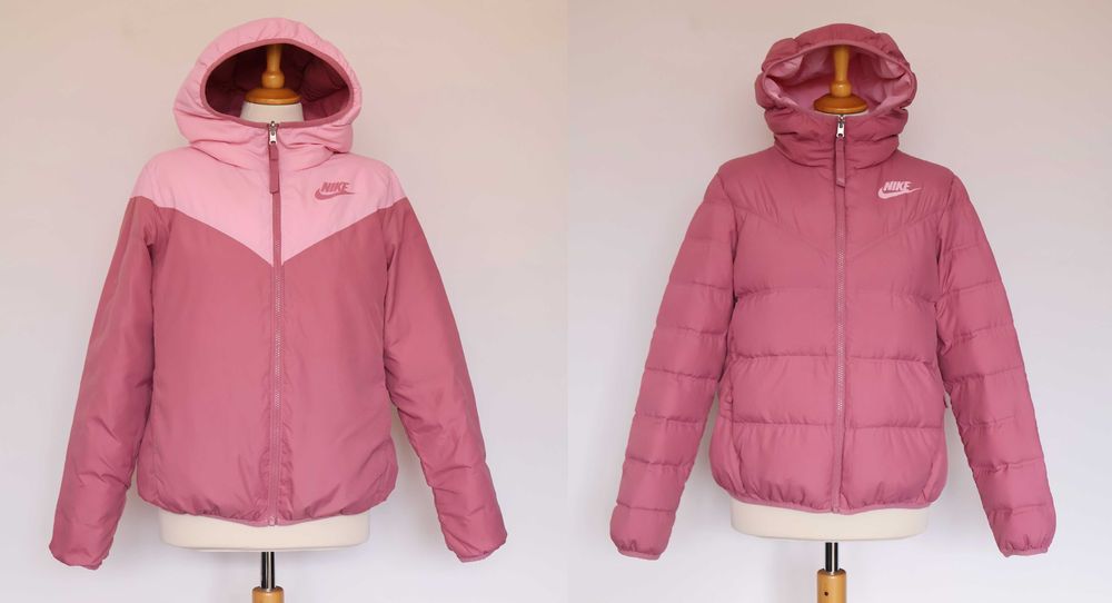Nike пухено дамско двулицево розово яке с качулка Размер М