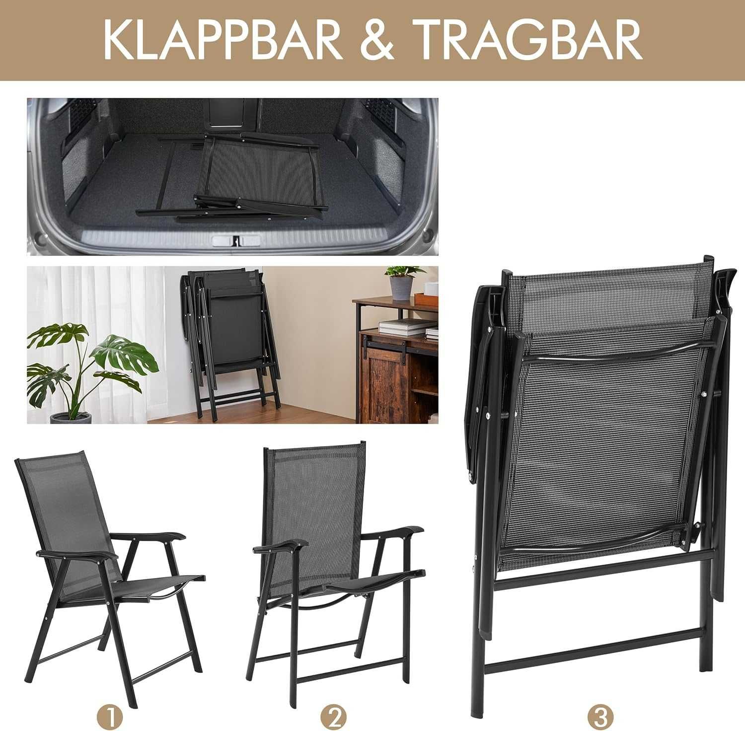 Set 2 scaune gradina pliante, cadru metal |YT 592830 Black(2pcs)