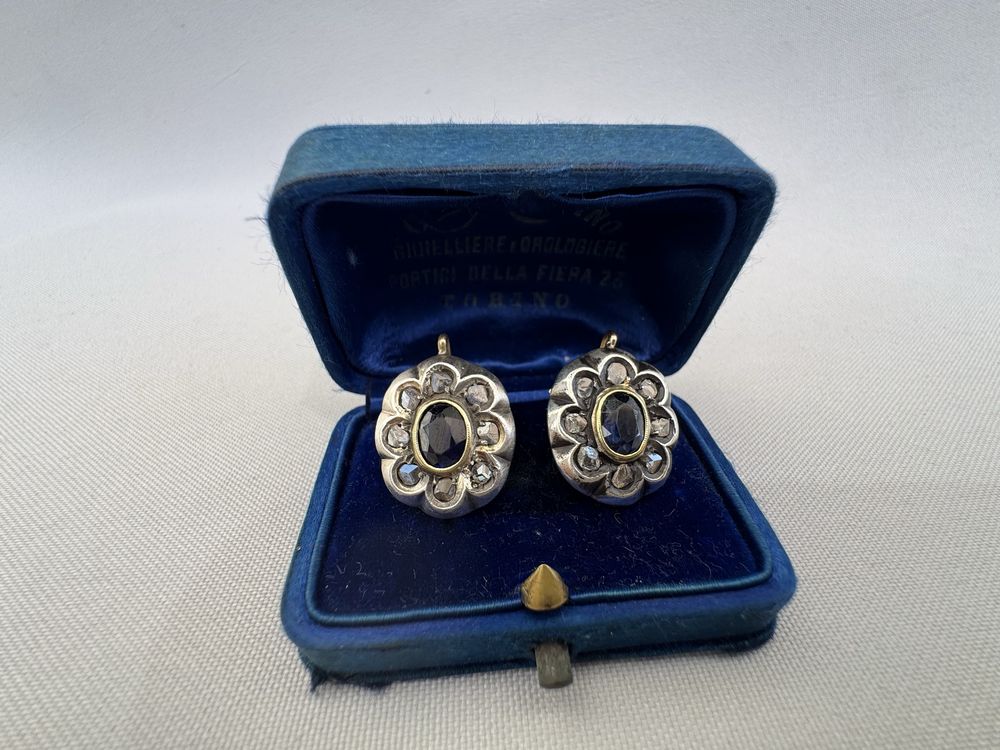 Cercei din aur, argint, safir si diamante