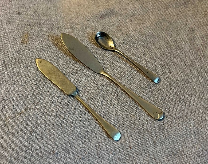 Set tacamuri vintage argintate 1925 cutit unt lingurita marci colectie