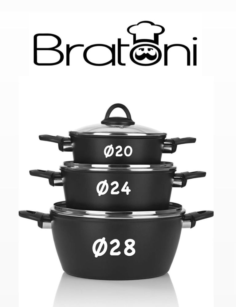 Тенджери BRATONI - 20см, 24см, 28см