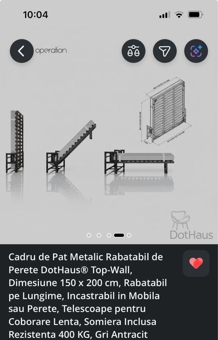 Pat rabatabil, sistem metal pat 180x200