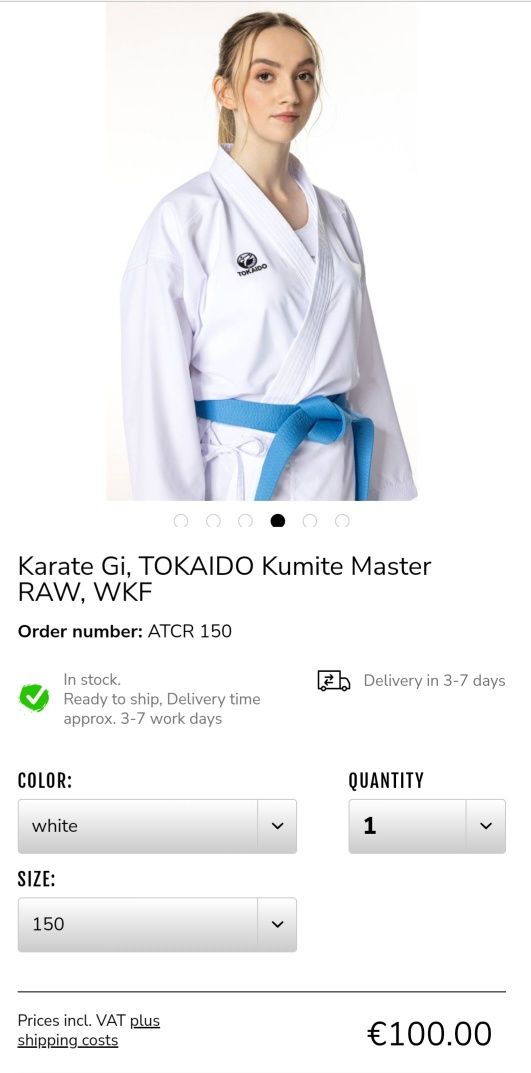 Детско кимоно за карате TOKAIDO 150см.