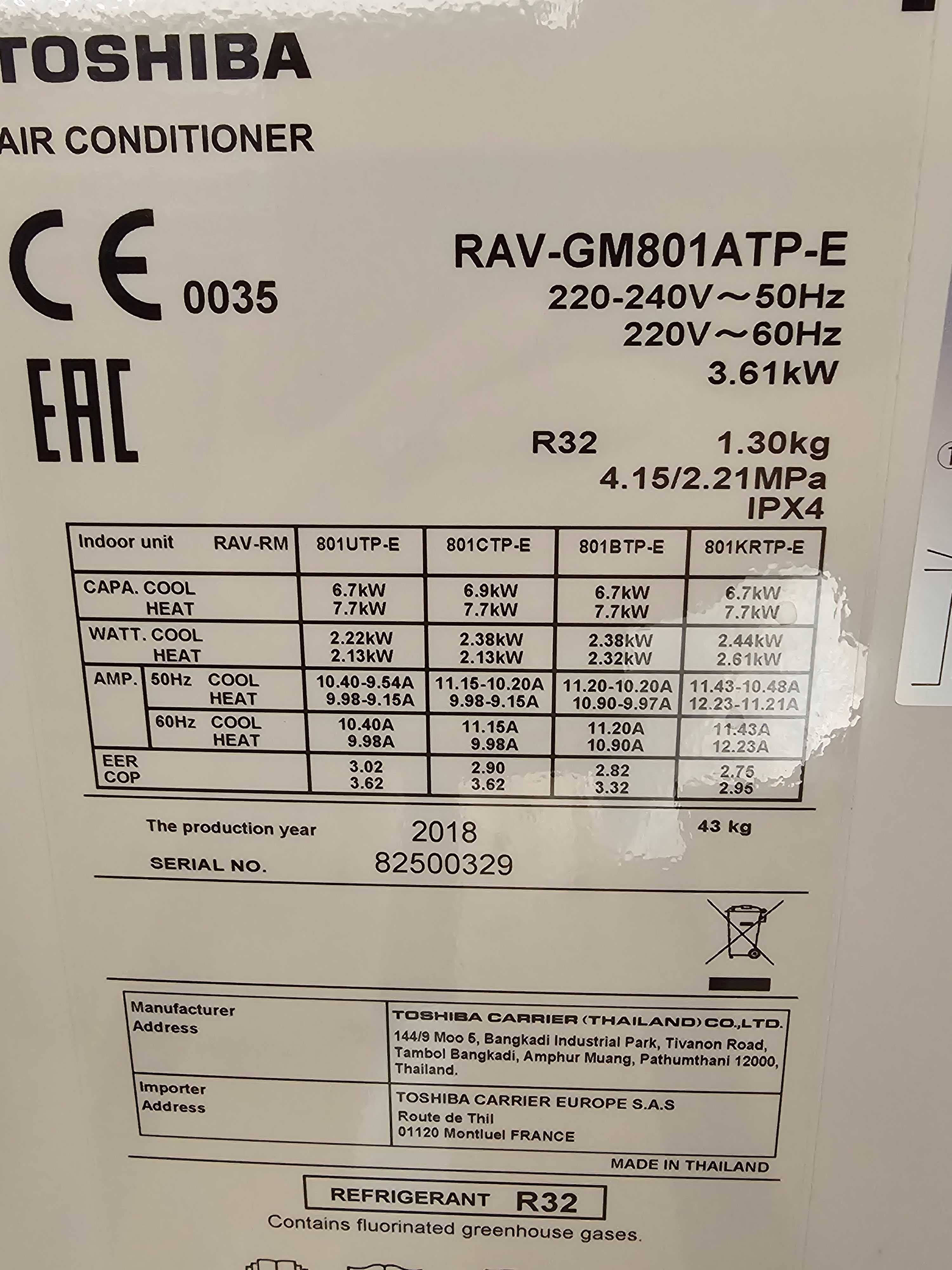 Климатик Toshiba RAV-GM801ATP-E - 7 KW - 24,000 BTU - нов