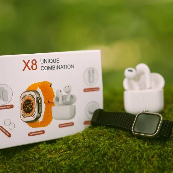 Комплект 8 в 1 X8 Smartwatch,безжични слушалки,зарядно, външна батерия