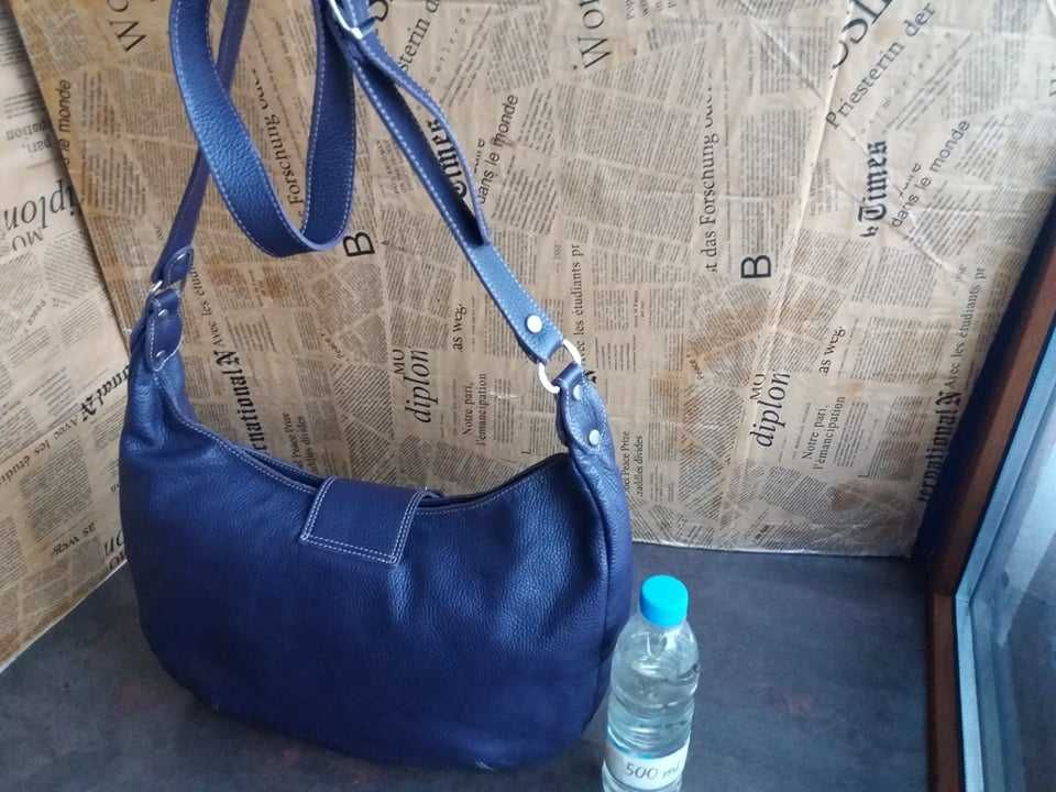 лилава кожена чанта с цвят на патладжан -естествена кожа
