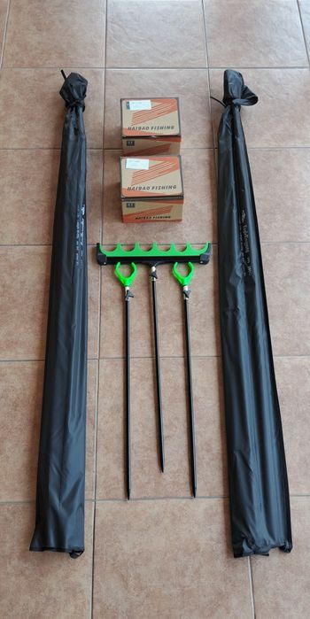 Set 2 Lansete Feeder 200 Gr,  Carbon, 3,90m+2 Mulinete Tambur 5000