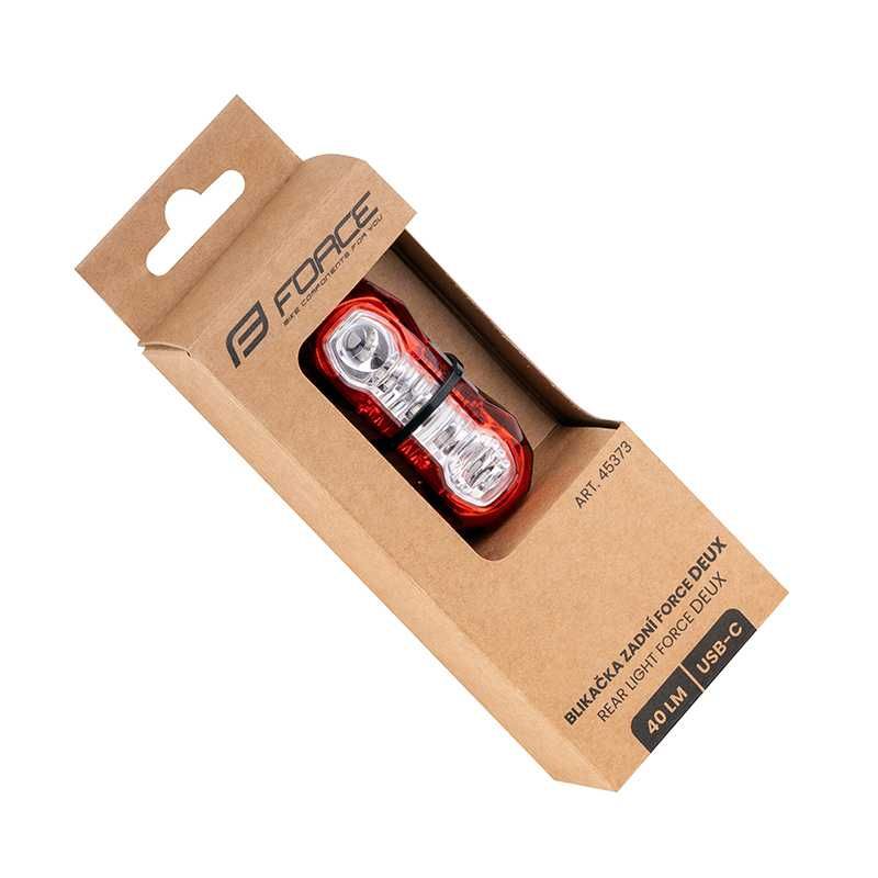 Задна LED стоп светлина за велосипед FORCE DEUX, 40 LM,  5x LED, USB