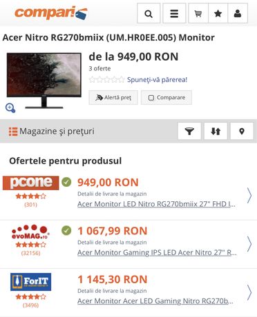 Firma! Monitor Gaming Acer Nitro RG270, 27”