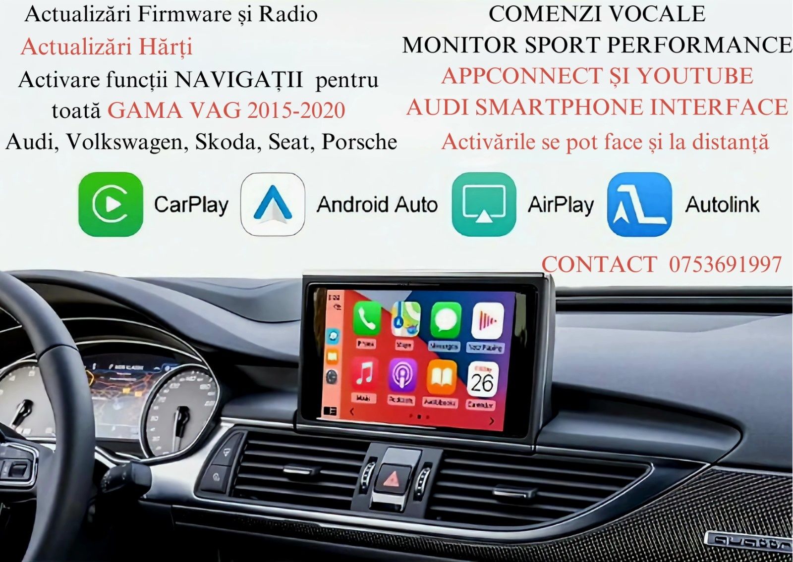 Carplay/AndroidAuto la Distanta Vw, Skoda, Passat, Golf7, Tiguan, To