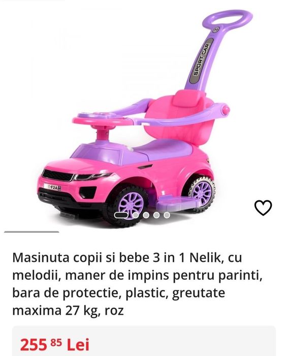 Mașina roz fetite, cu sunete și lumini 1-5 ani