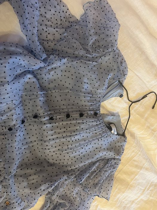 Rochie Nissa, din matase naturala cu buline negre, marime 42