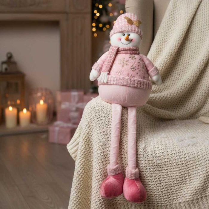 Декоративен коледен снежен човек с дълги крака – 80 см