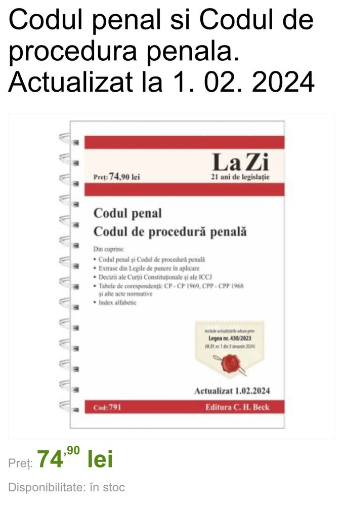 Cod penal si Cod Procedura penala-actualizat 01.02.2024
