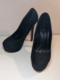 Pantofi negri cu toc de 13 cm, marimea 37, pantofi negri cu platforma
