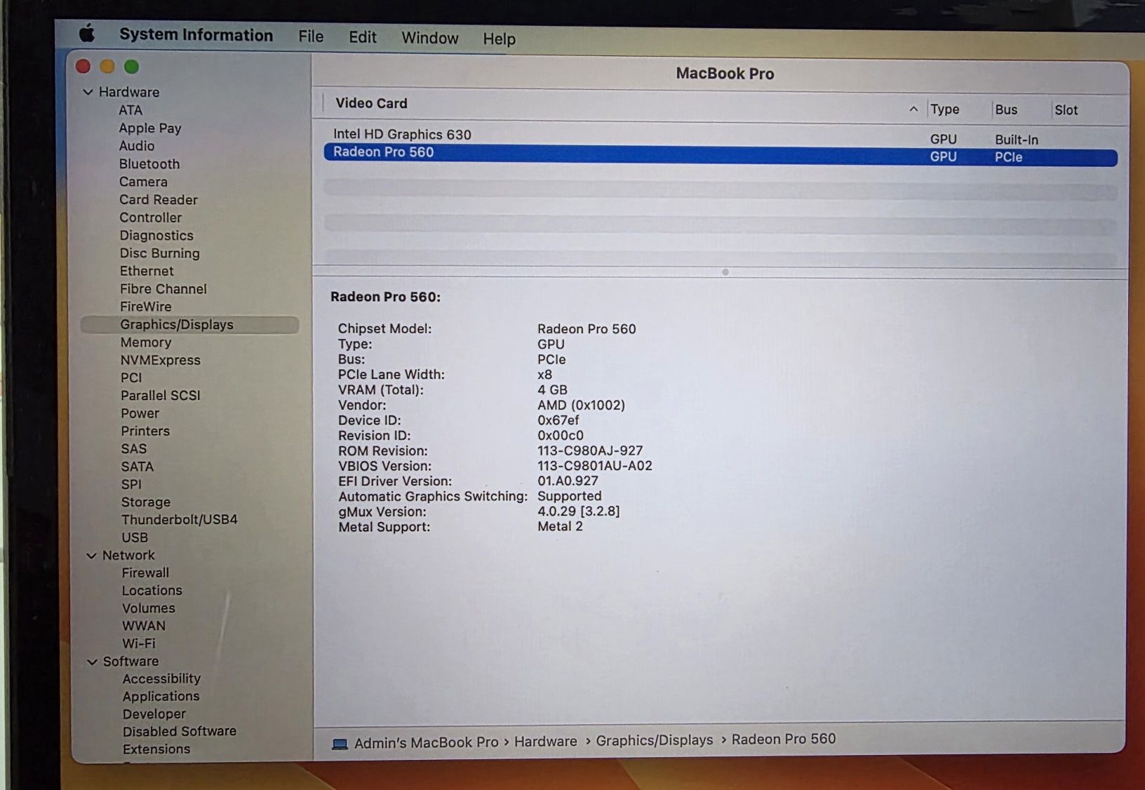 Macbook Pro 2017 15' 500GB 2,9Ghz QC i7