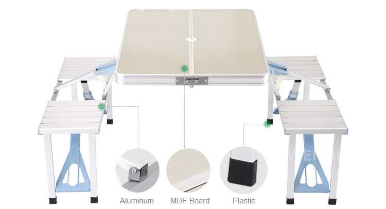 Сгъваема маса с 4 стола тип куфар за къмпинг риболов пикник градина