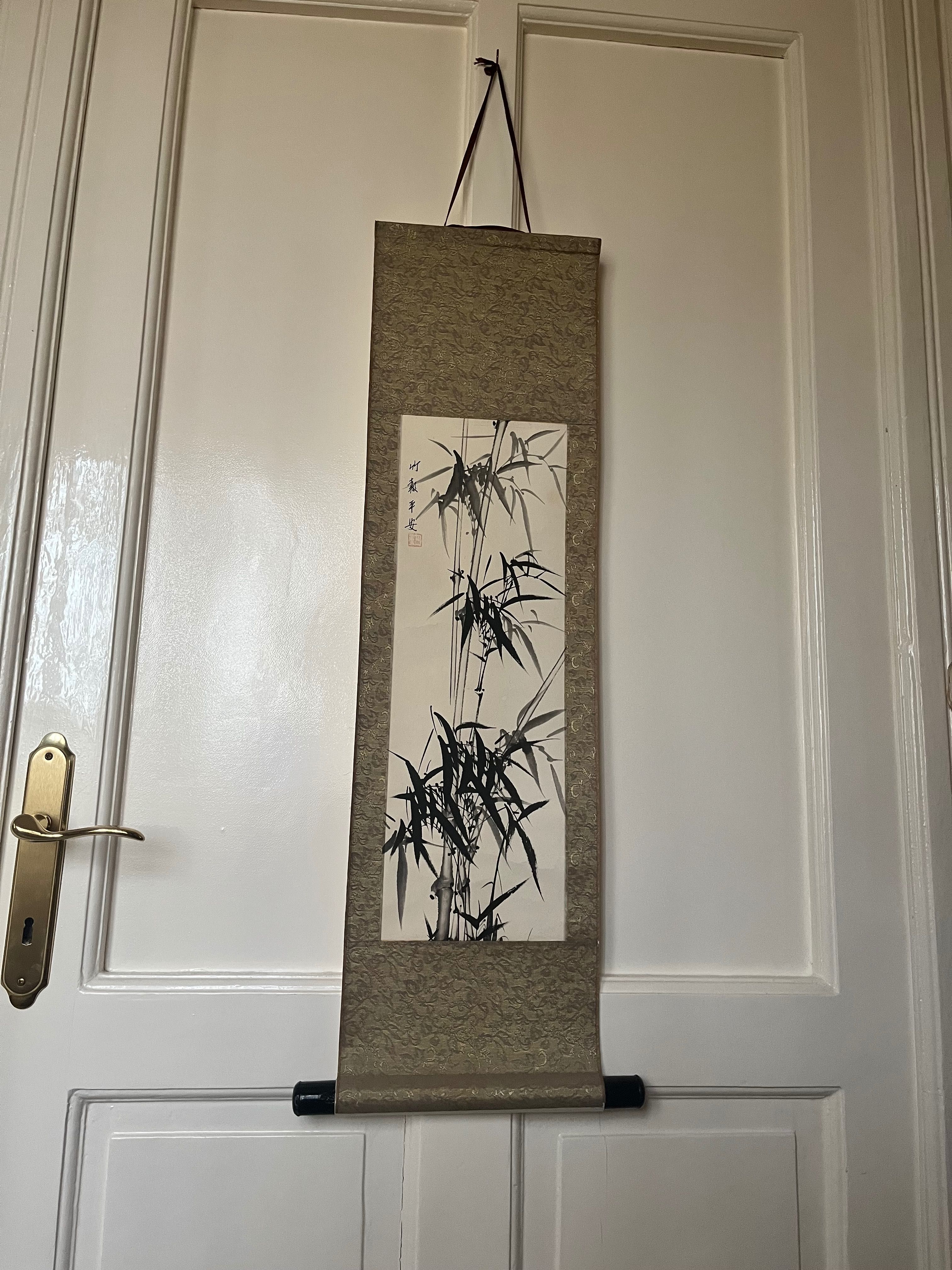Tablou Chinoiserie Acuarela originala semnata sul hartie pe matase