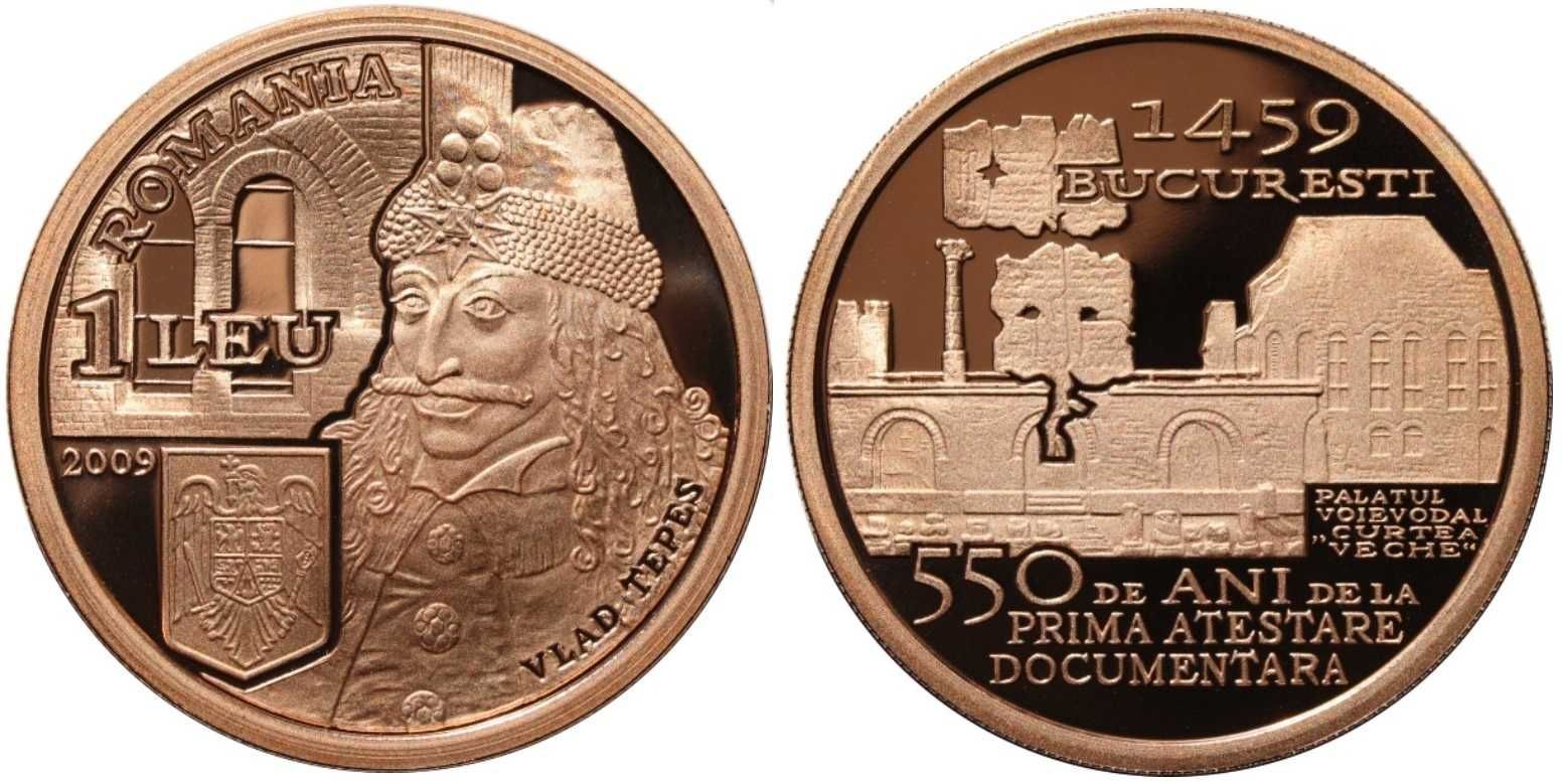 Moneda BNR 1 leu tombac Vlad Tepes gradata NGC PF 69 UC