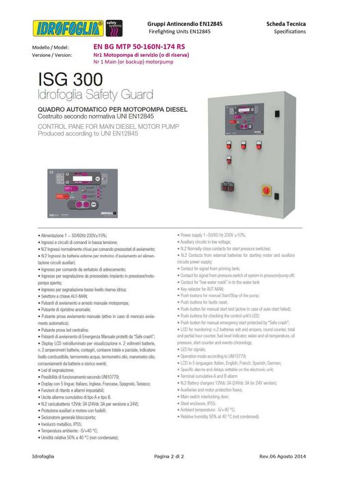 Grup pompare conf. EN12845 PEM 50-160N-174 ERS + J15