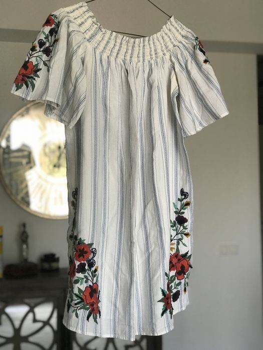 Bluza/Rochita Zara din bumbac cu flori brodate
