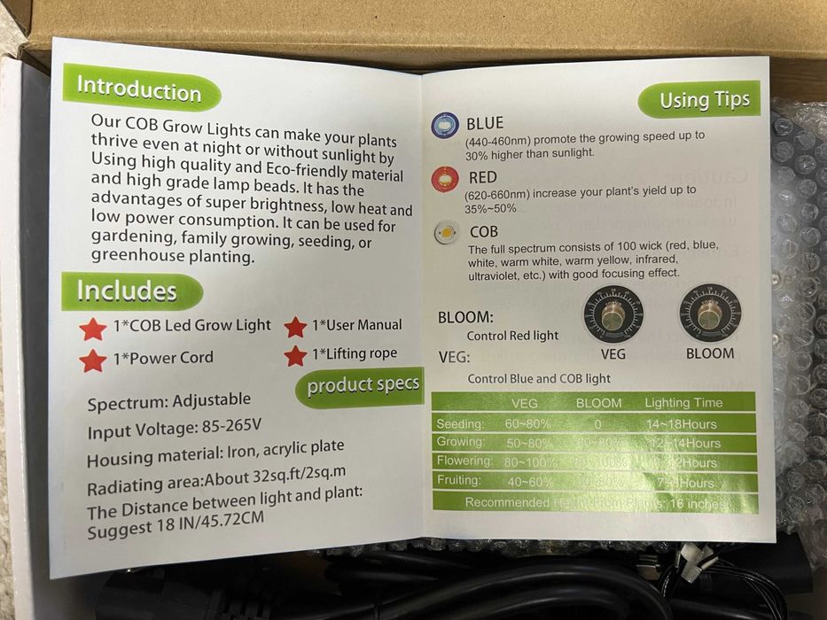 LED лампи 1000W Grow Light за отглеждане на растения фито