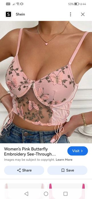 Bustiera superba sutien Shein roz cu fluturi si dantela dama marimea S