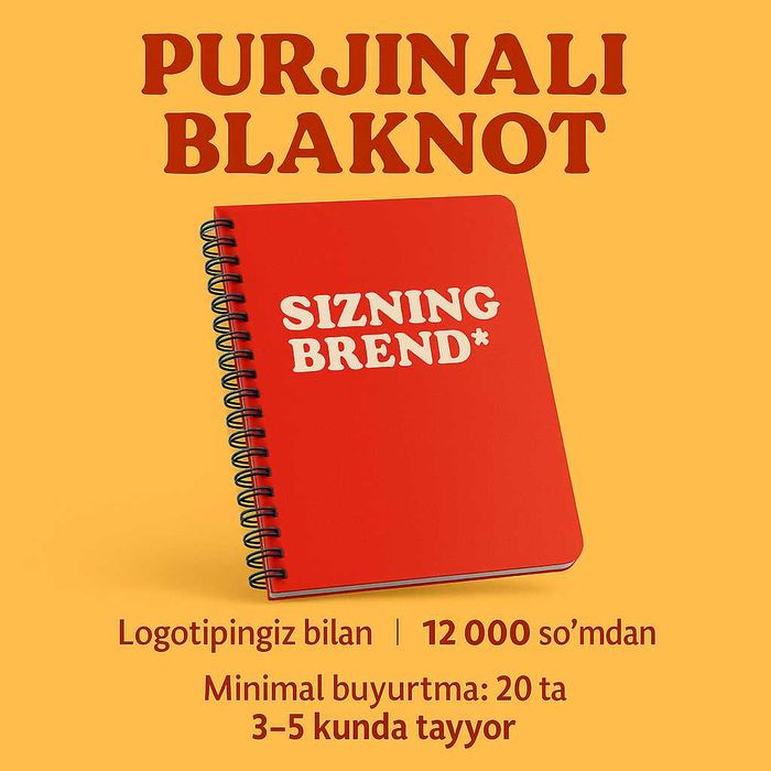 Purjinali A5 brendli blaknot | Logotipli daftar | 12 000 so‘mdan