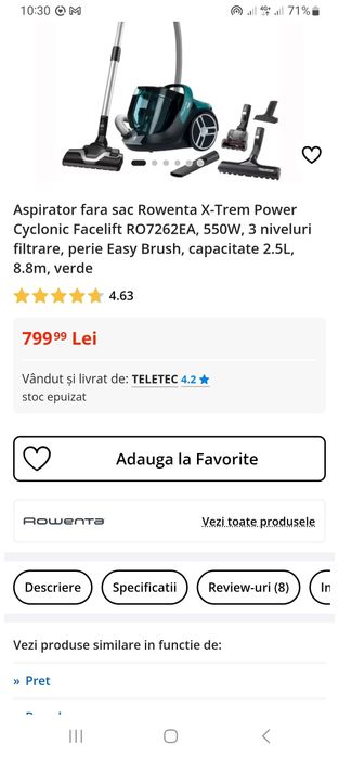 Aspirator fara sac Roventa 4A+ RO7262EA 550w