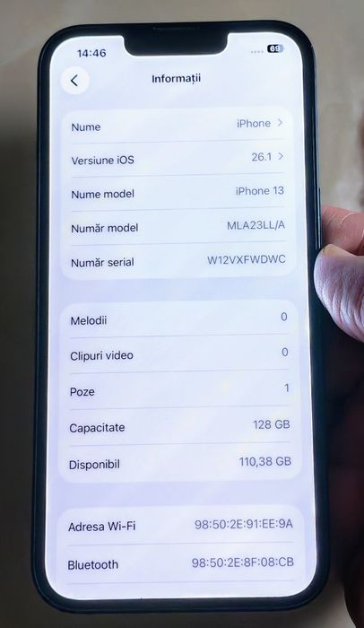 IPhone 13 5G Midnight 128 GB impecabil, baterie 100 % + cadou !