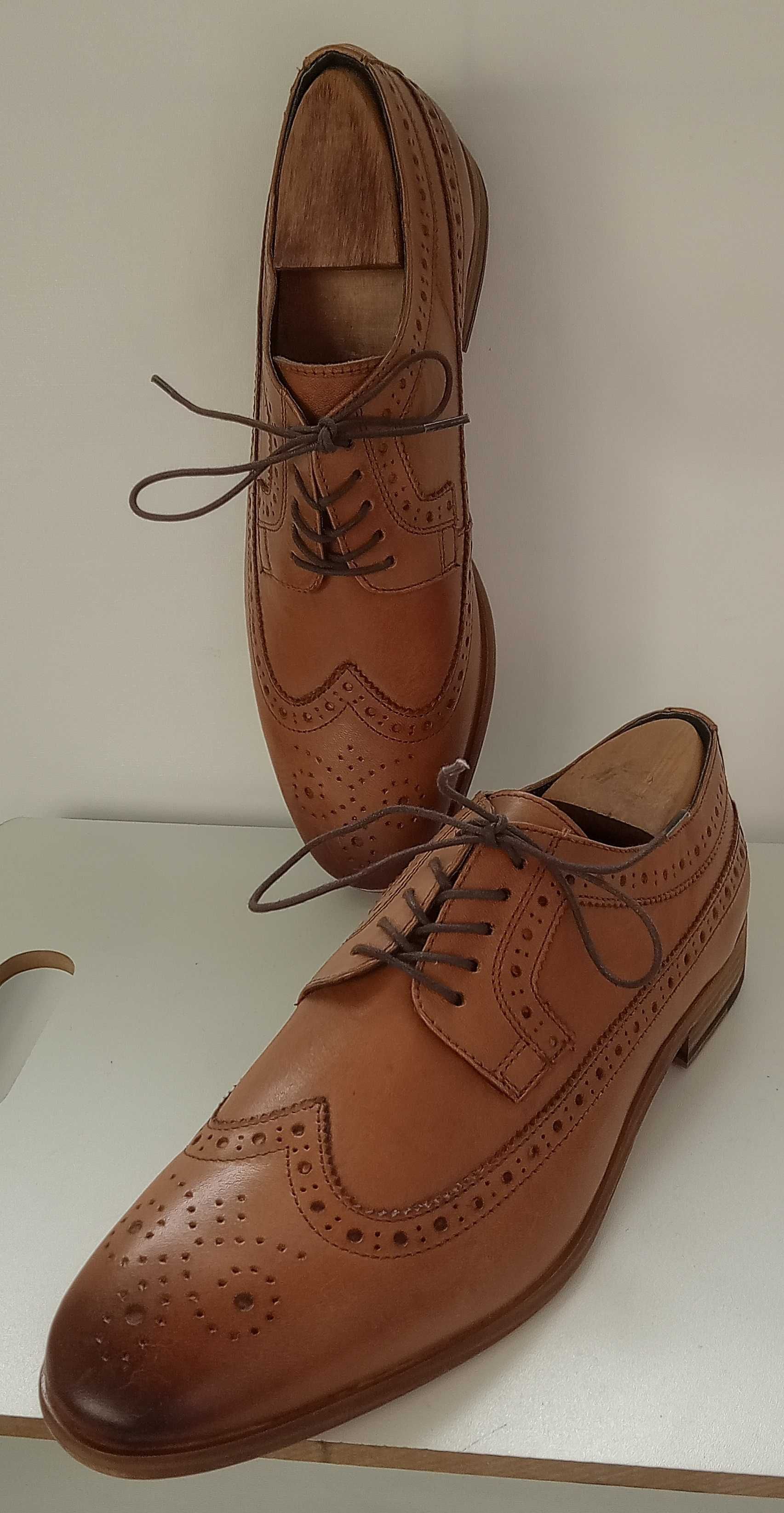 Pantofi derby wingtip premium Topmann 44 piele naturala moale