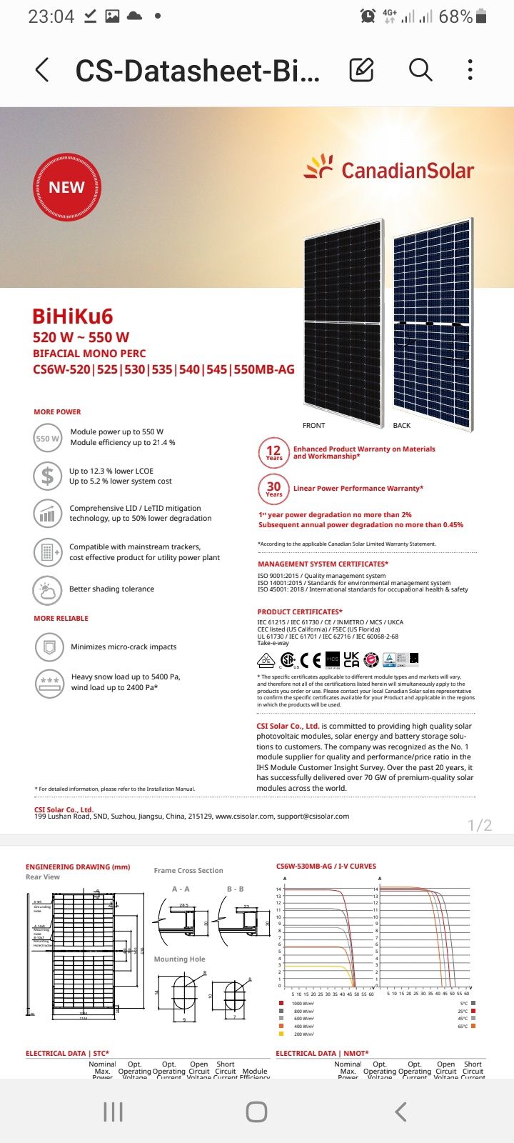 Panouri fotovoltaice solare Solarpro 410w și Canadian Solar 545w