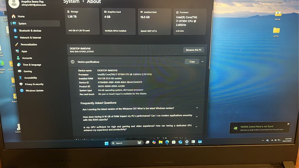 Laptop gaming RogStrix i7