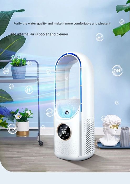 Овлажнител и въздушен охладител, преносим, ​​бял LED, сензорен екран