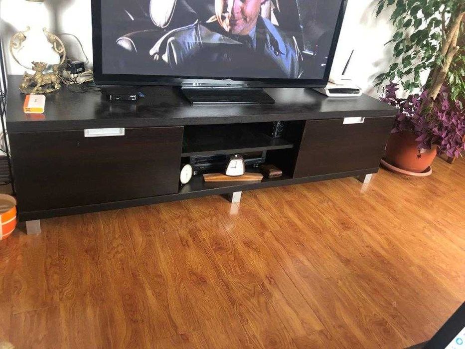 Comoda TV living, wenge, 2 usi, 180 cm, blat MDF de 34 mm sus si jos