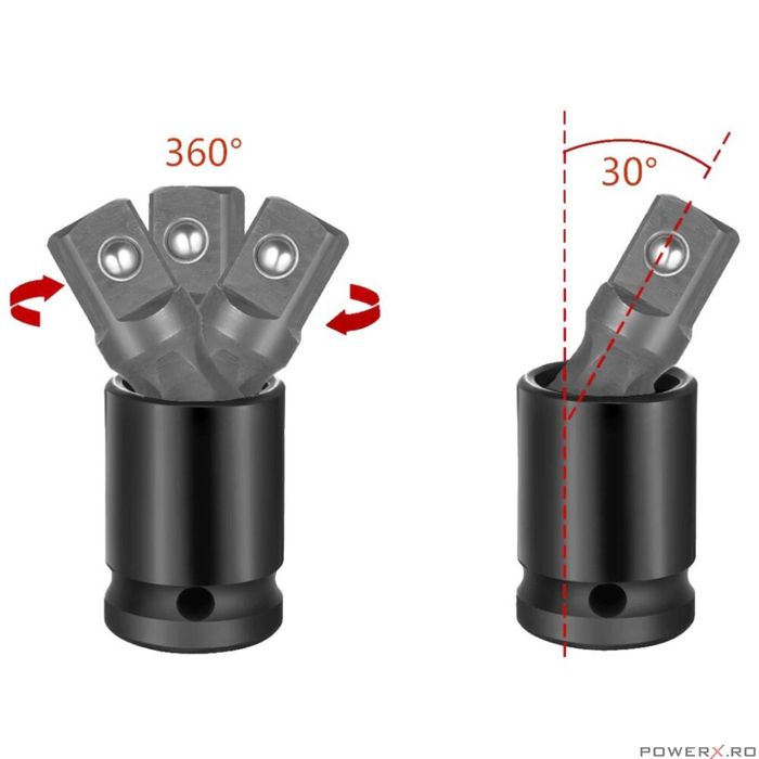 Set 3 adaptoare pentru impact cu articulatie, 75 mm 1/4", 3/8", 1/2",