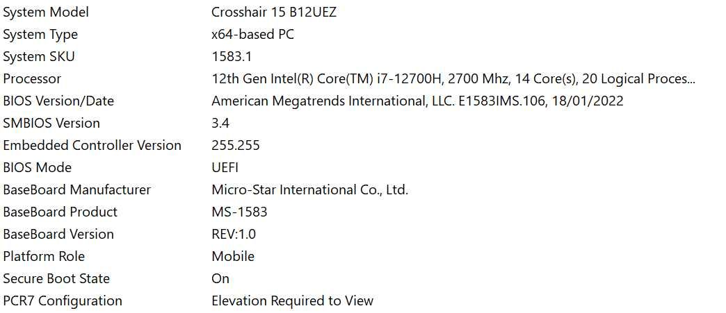 Лаптоп MSI Crosshair 15 B12UEZ