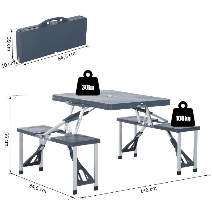 MASA CAMPING plianta, practica cu 4 scaune aluminiu/plastic NOUA