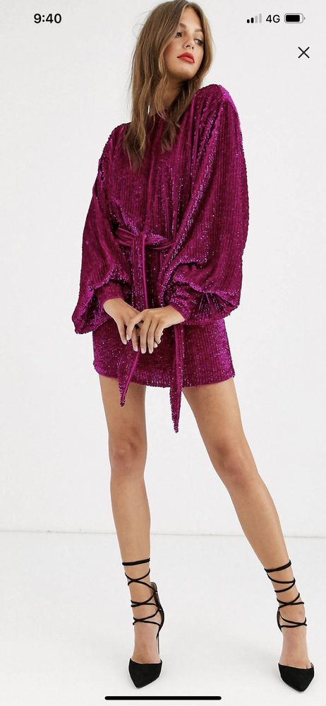 НАМАЛЕНА Луксозна рокля ASOS Design, розова, уникална, размер 36