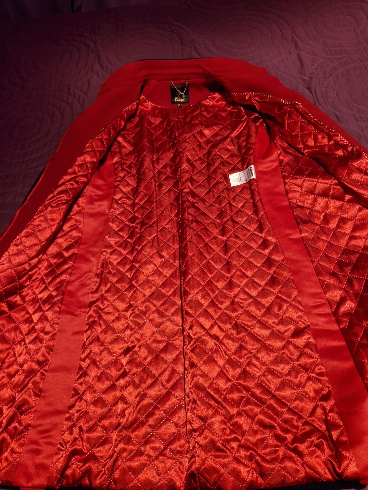 Palton dama  bluemarin cu rosu,36