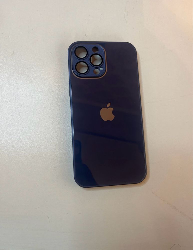 iphone 13 pro max slicone+glass case navy blue chixol yengi