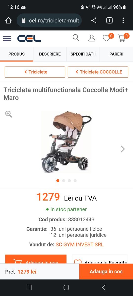 Tricicleta multifuncțională Coccolle Modi plus