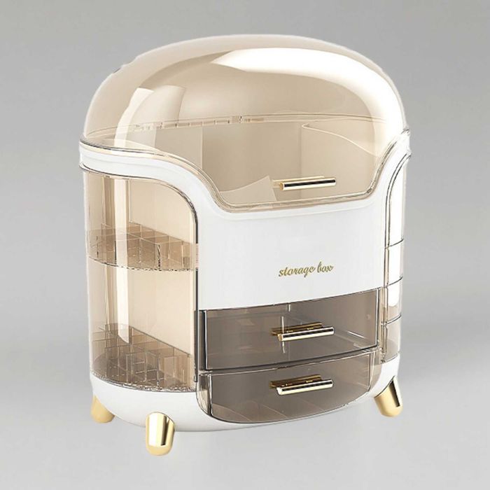 Organizator alb tip vitrina, pentru produse cosmetice, 9 compartimente