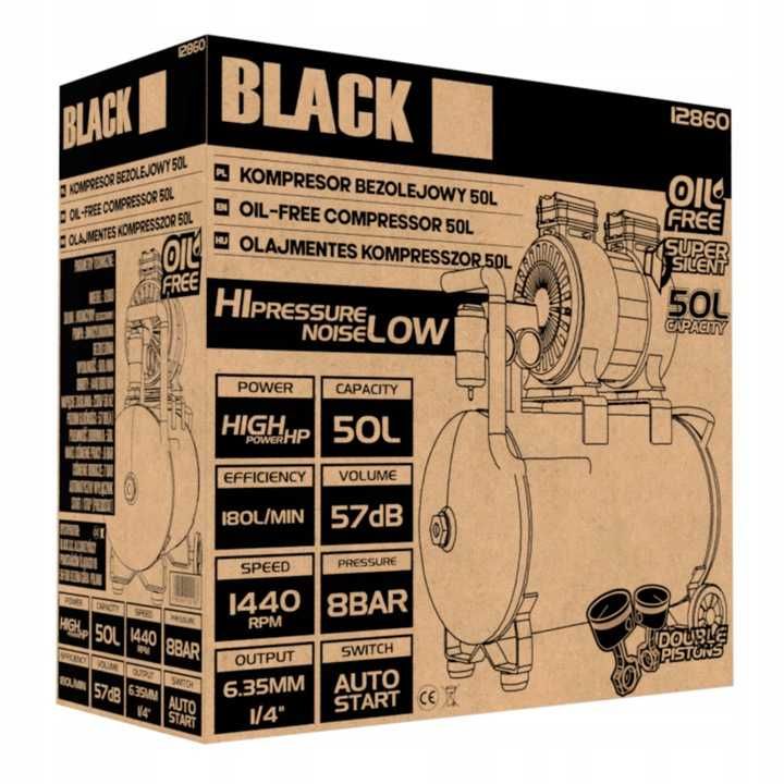 Compresor aer 50L 8BAR fara ulei 180Lmin 750W 1CP (12860)