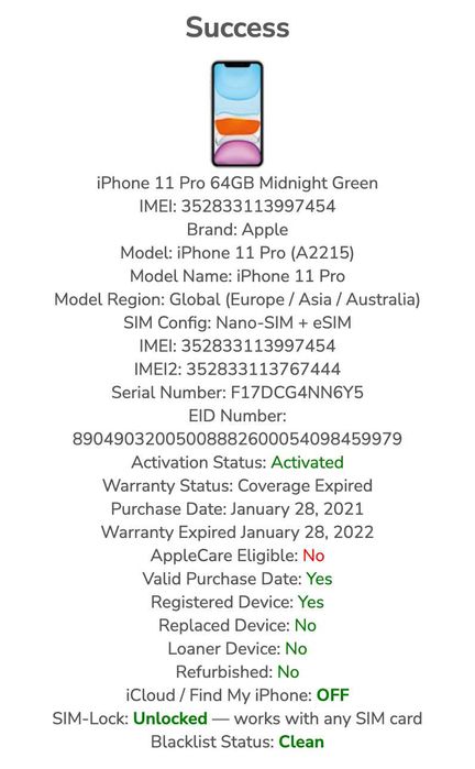 Iphone 11 Pro 64GB Midnight Green