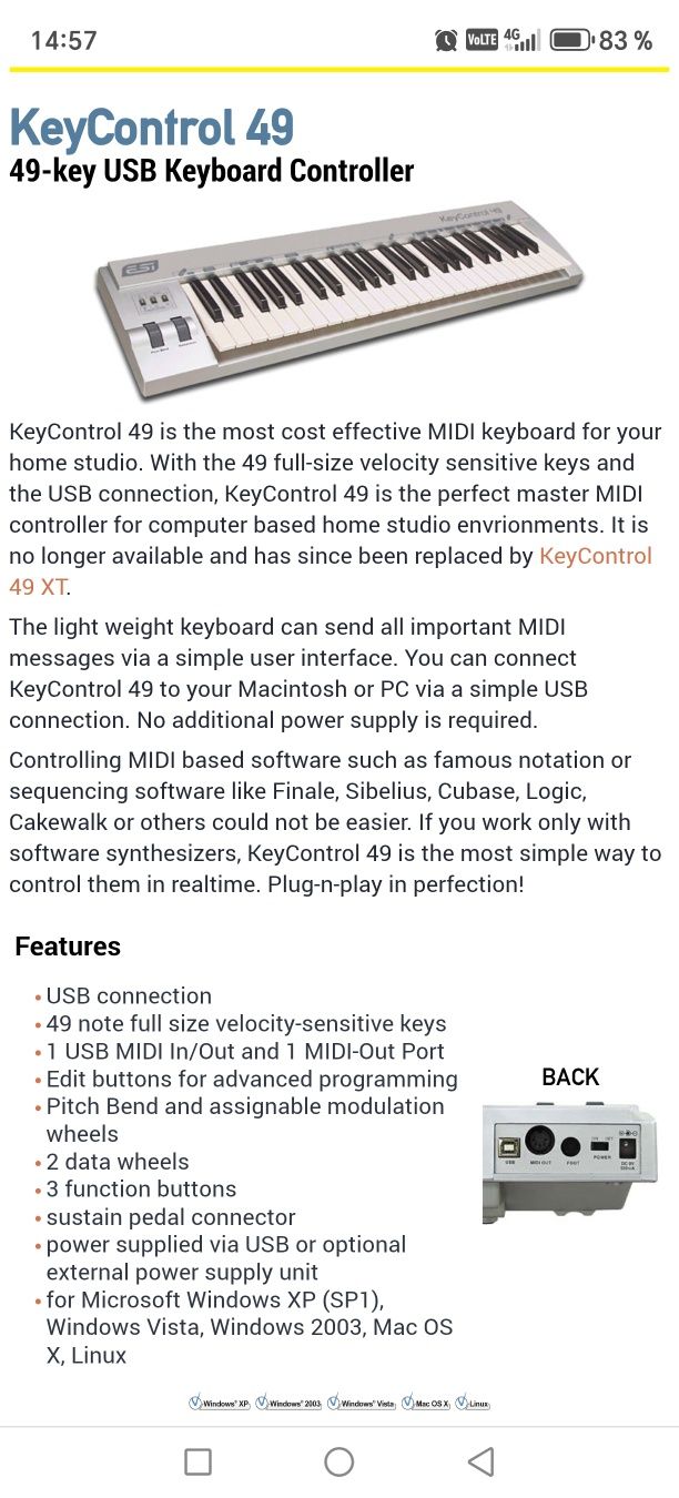 Midi klavish keycontrol 49