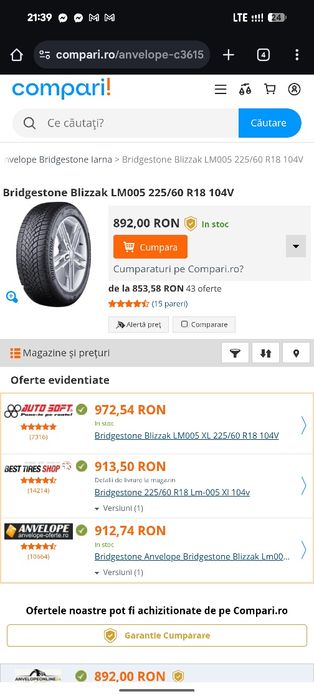 225/60R18 Bridgestone 2023 iarna stare foarte buna